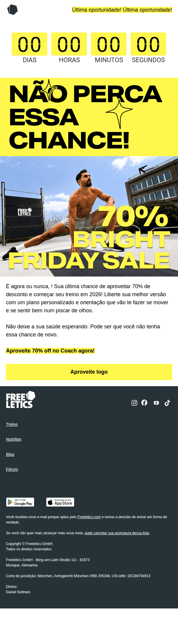 Freeletics: A promo de 70% off acaba hoje.