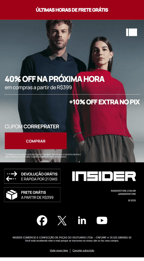 Insider: ATÉ 50% OFF PRA FECHAR A INSIDER FRIDAY