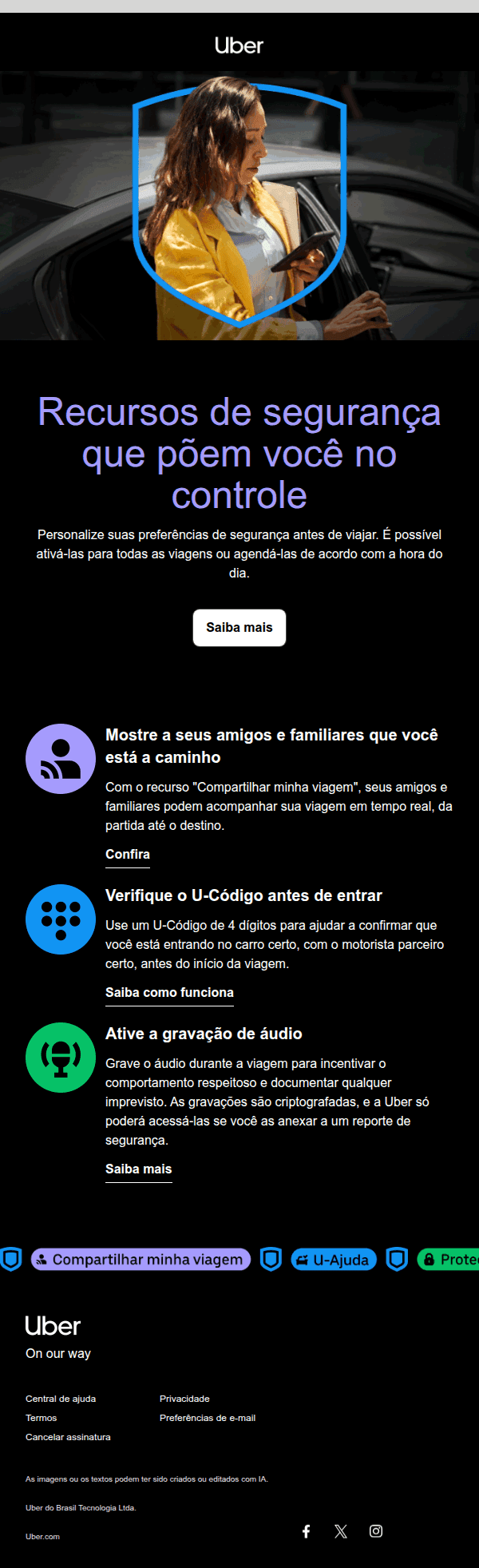 Uber: Mais controle da sua viagem e dos recursos de segurança