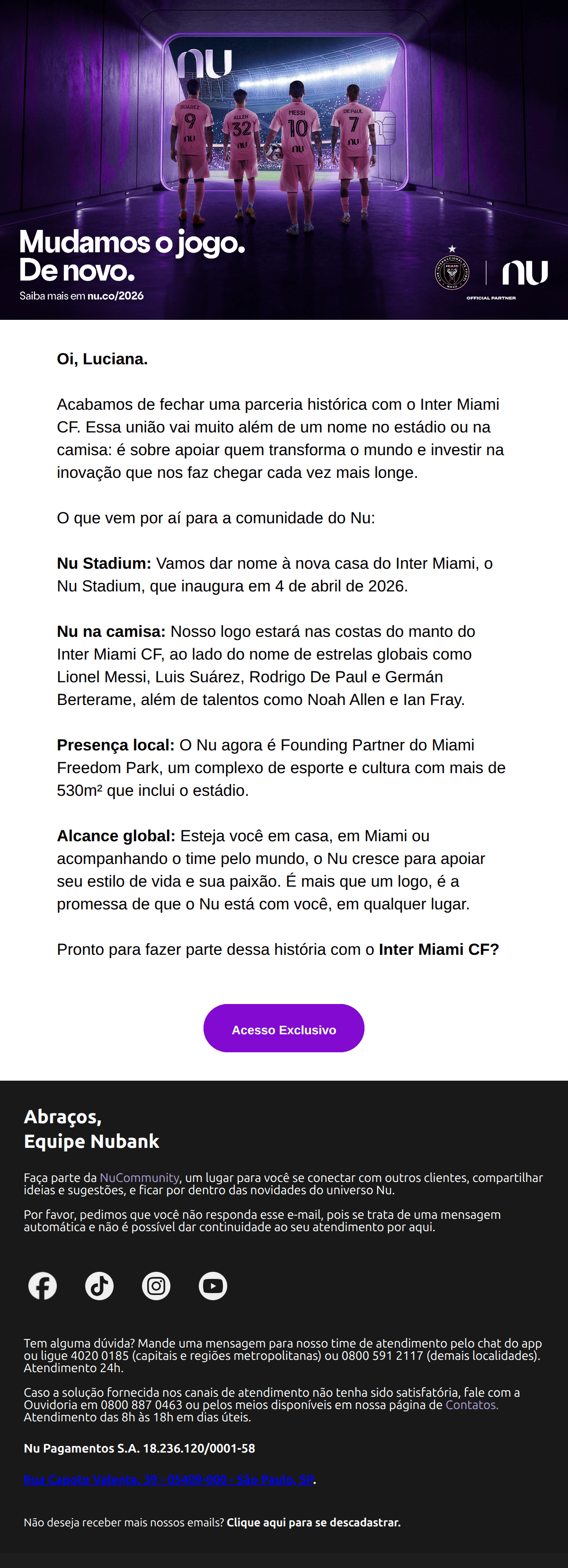 Nubank: Nu e Inter Miami CF: o começo de uma parceria histórica
