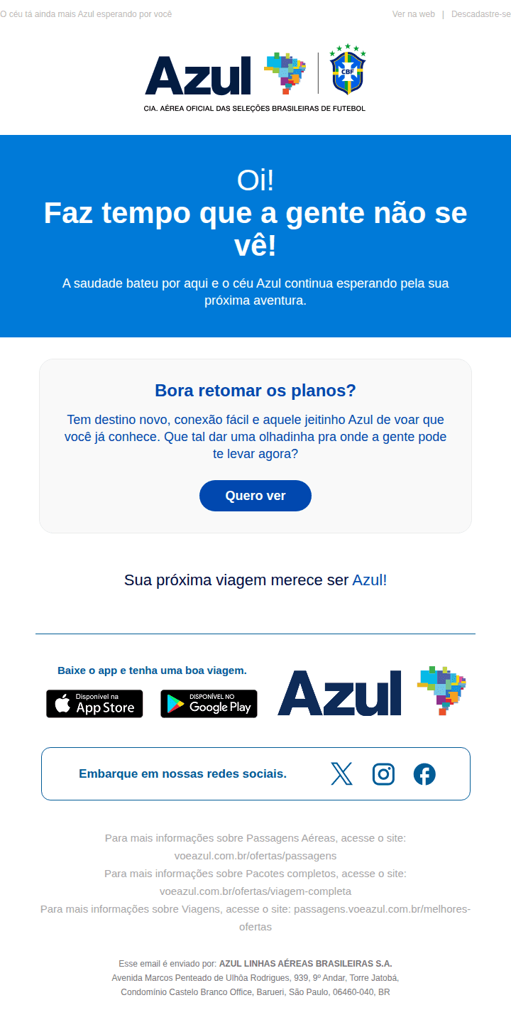 Azul: Que tal voltar a voar com a gente?