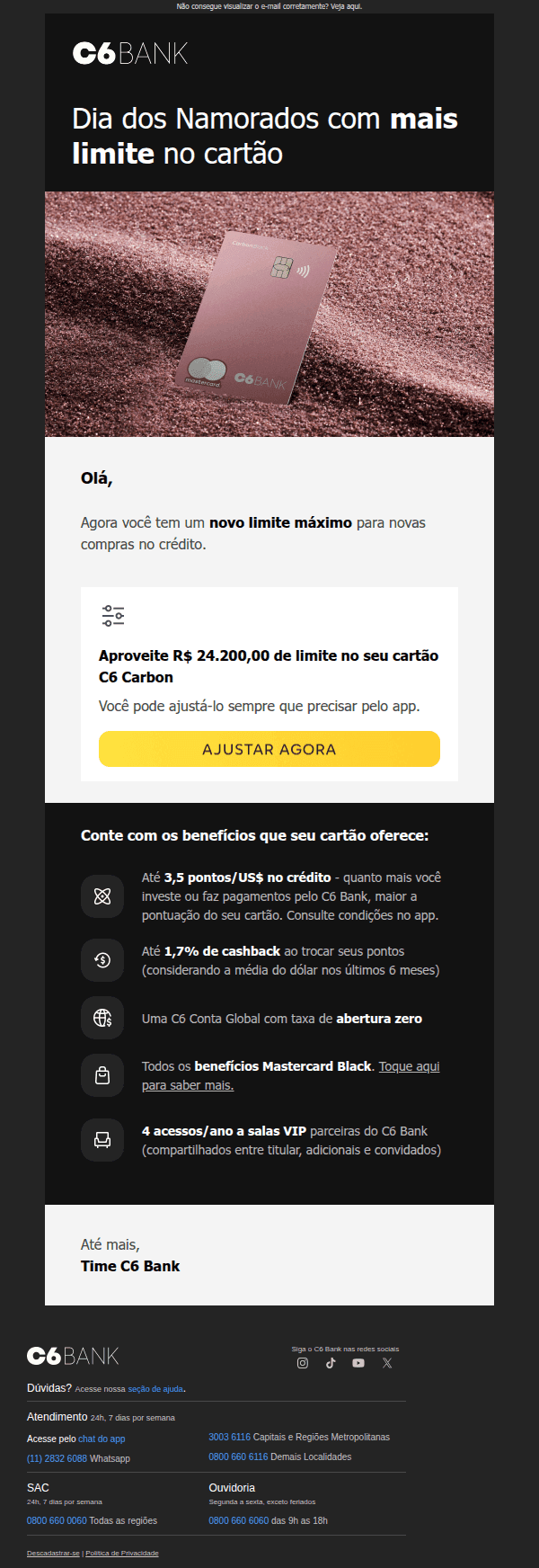 C6 bank: Dia dos Namorados com mais limite 🖤