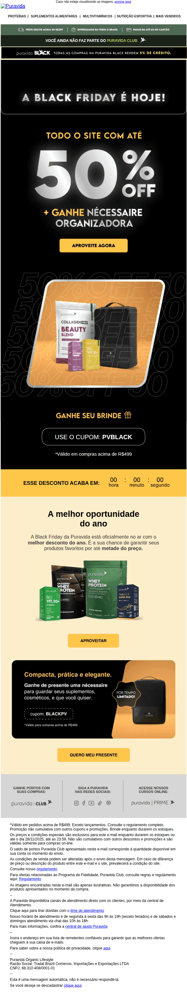 Puravida: É HOJE: até 50% OFF + presente exclusivo 🎁