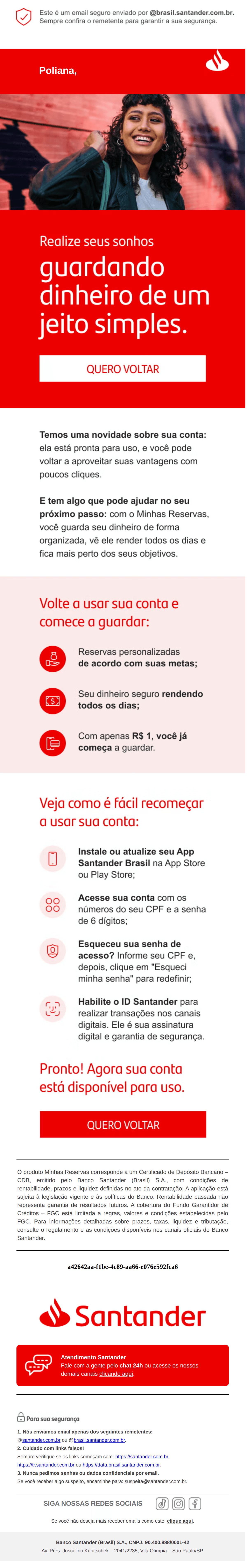 Santander: Guarde dinheiro e atinja suas metas com o Minhas Reservas, Poliana