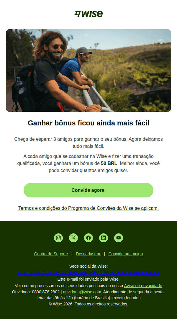 Wise: Não perca o seu bônus de 50 BRL