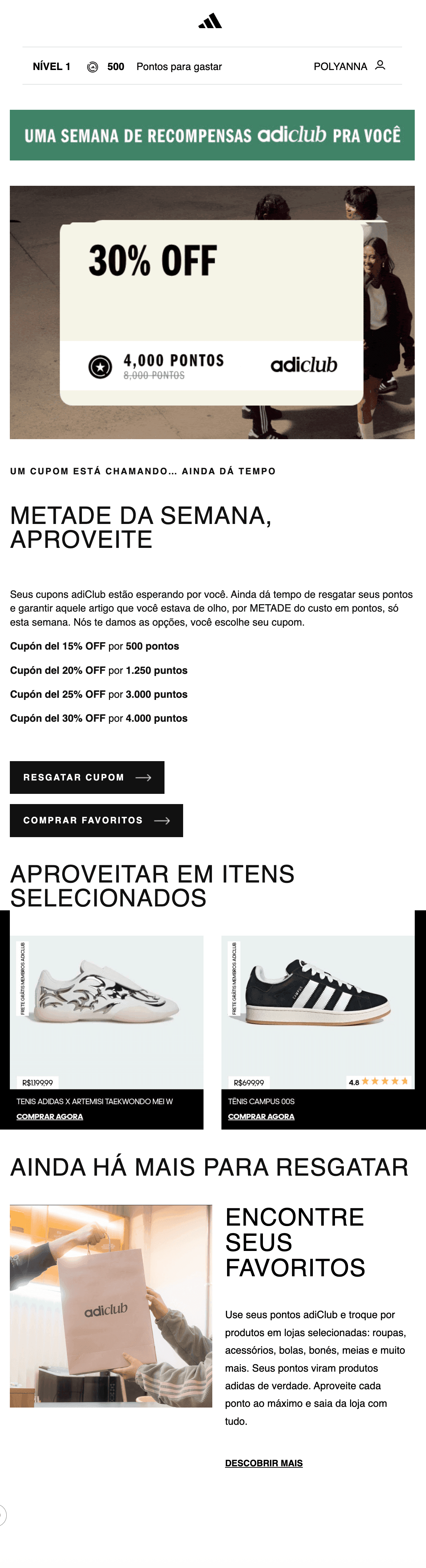 Adidas: SEUS CUPONS PELA METADE DOS PONTOS 🤑