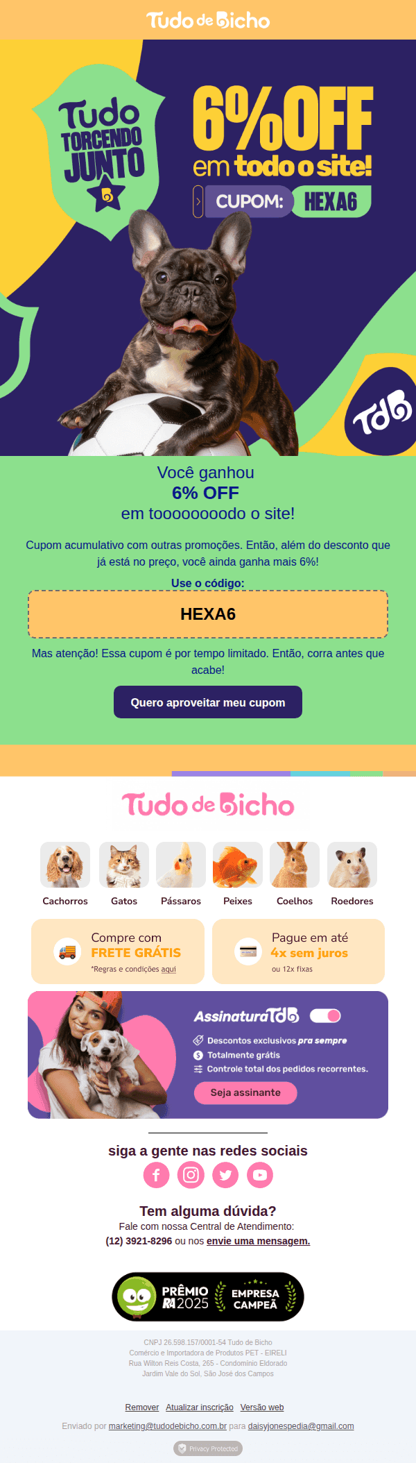 Tudo de bicho: O Cupom HEXA6 chegou pra você! Vem!