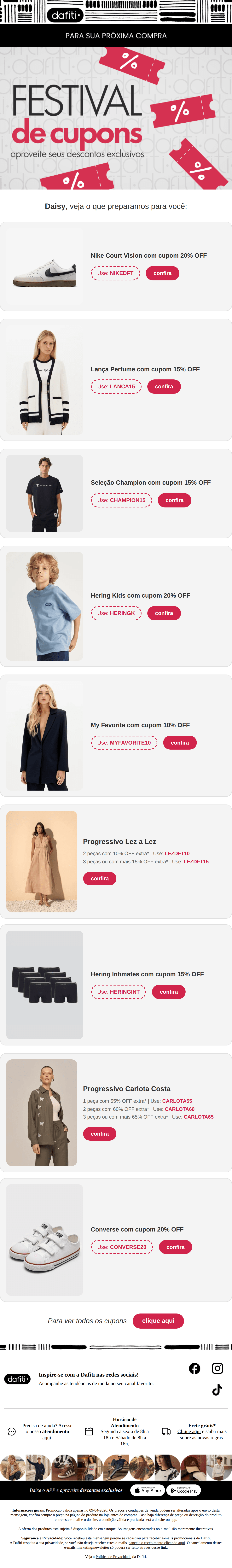 Dafiti: Daisy, seus cupons chegaram 🤑