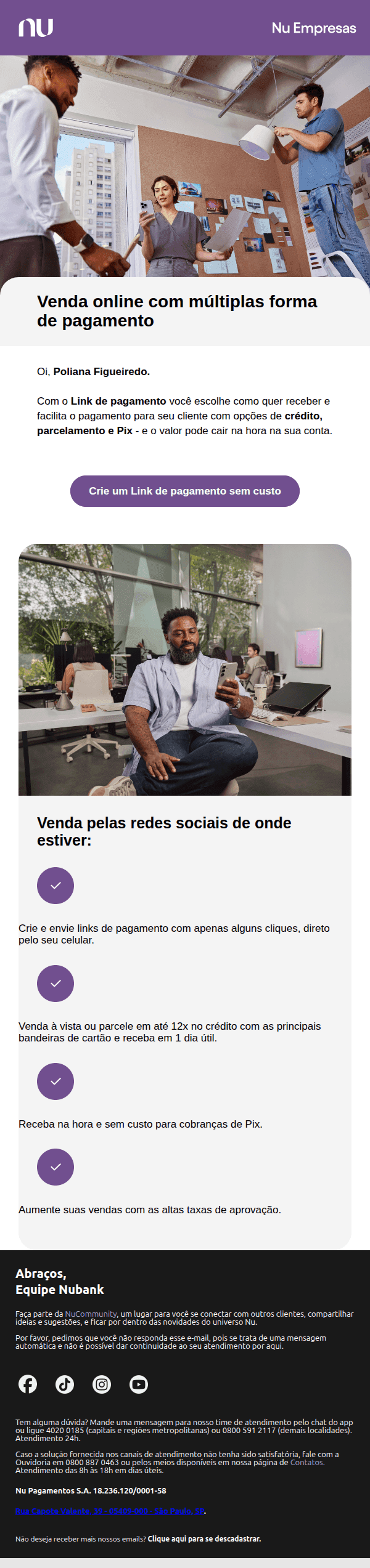 Nu empresas: Um Link para cobrar, várias opções para receber