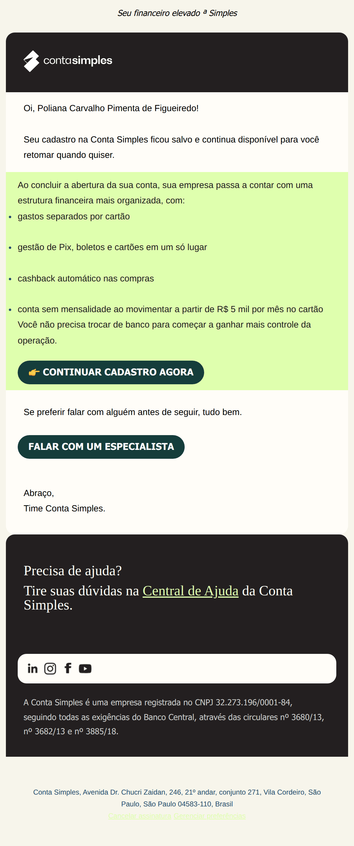 Conta Simples: Falta só um passo para organizar melhor o financeiro da sua empresa
