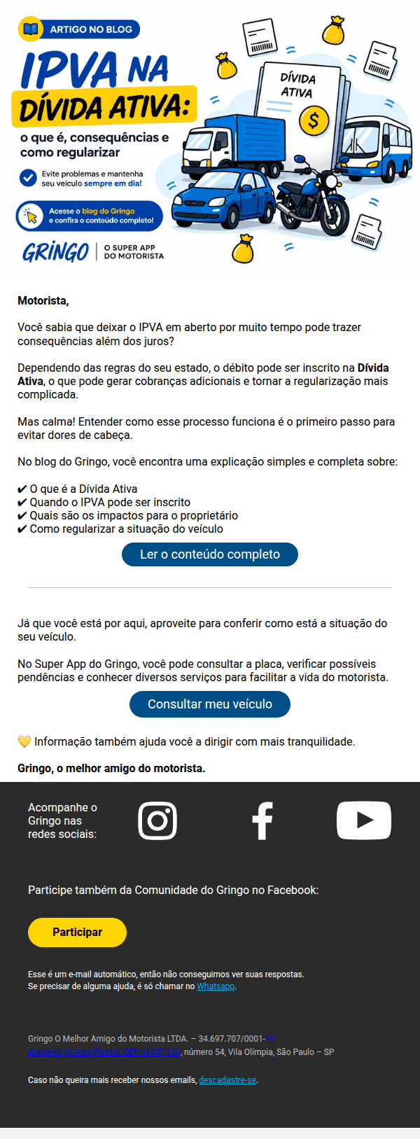 Gringo: Seu IPVA pode ir para a Dívida Ativa?