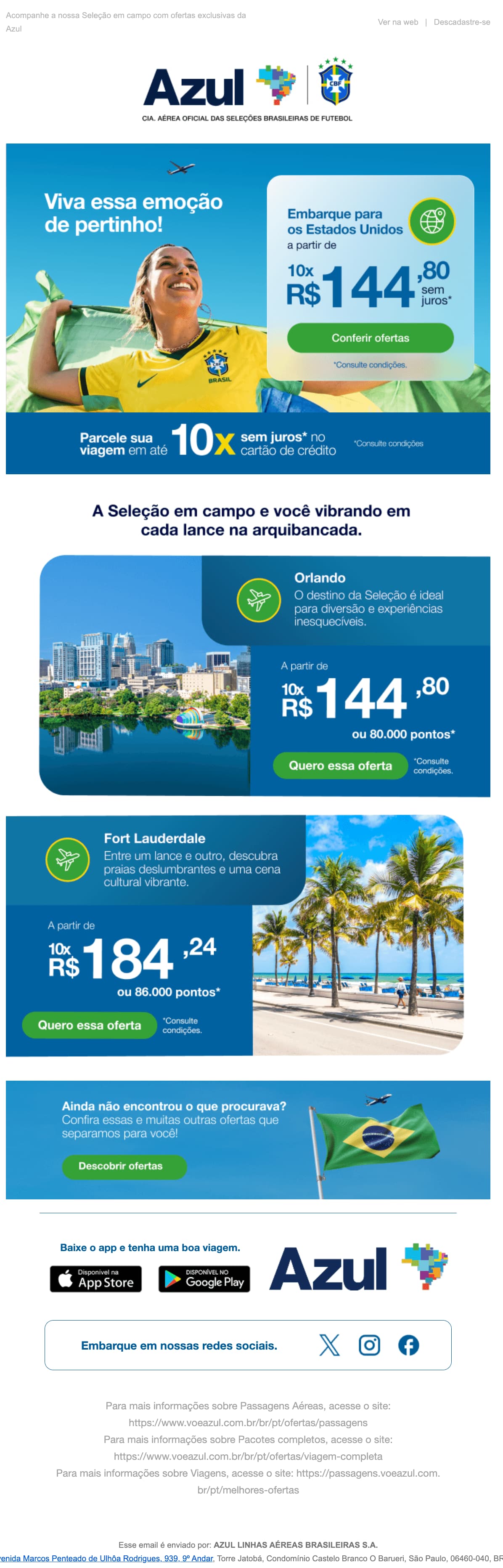 Azul: Voe para os EUA em junho e torça de perto!