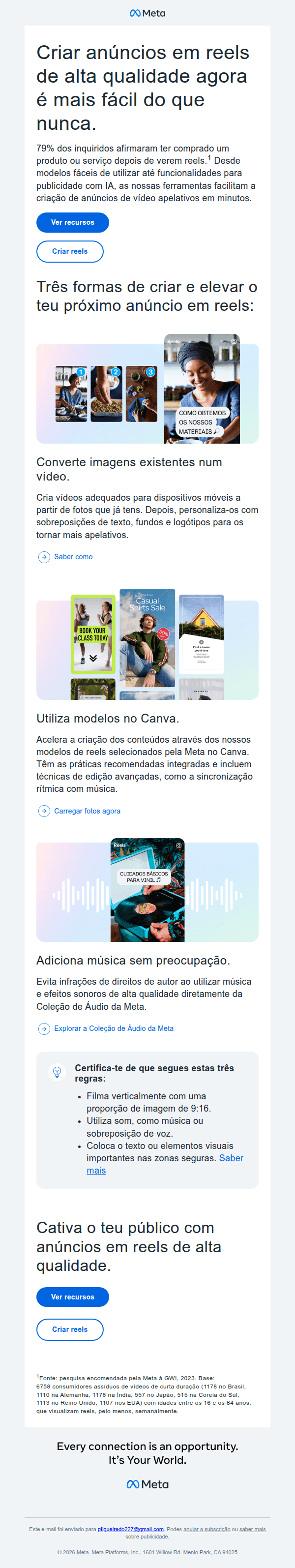 Meta: Três formas de criar facilmente um reel 👍👌 para os teus anúncios