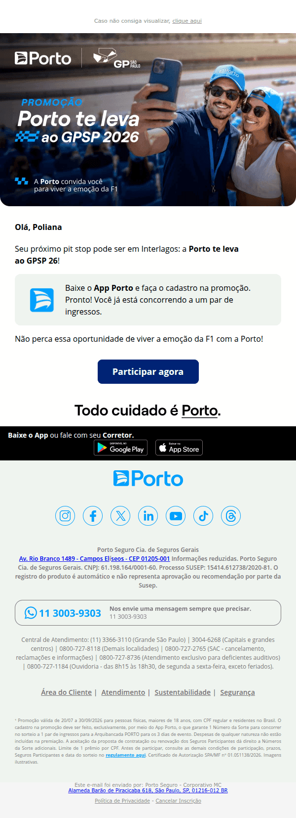Porto seguros: Que tal ir ao GP SP 2026 com a Porto? 🍀