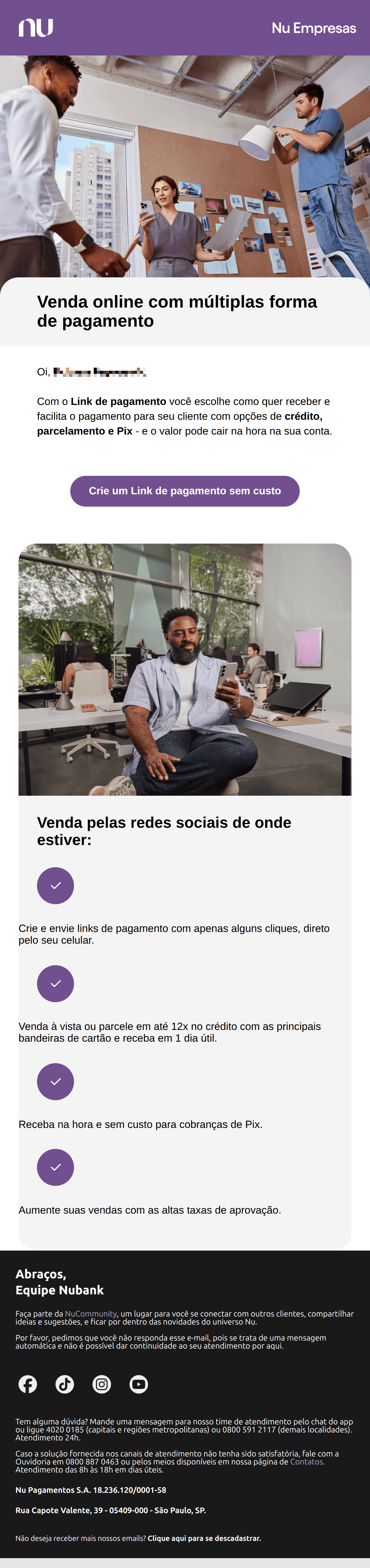 Nu empresas: Um Link para cobrar, várias opções para receber