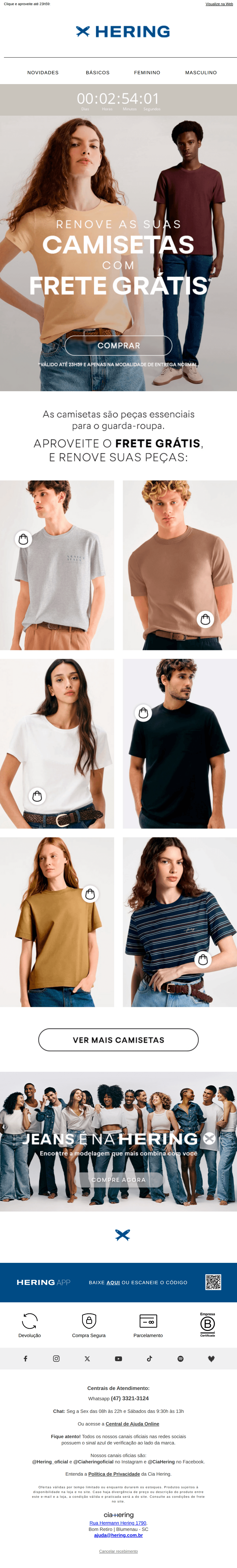 Hering: Frete grátis para renovar as camisetas