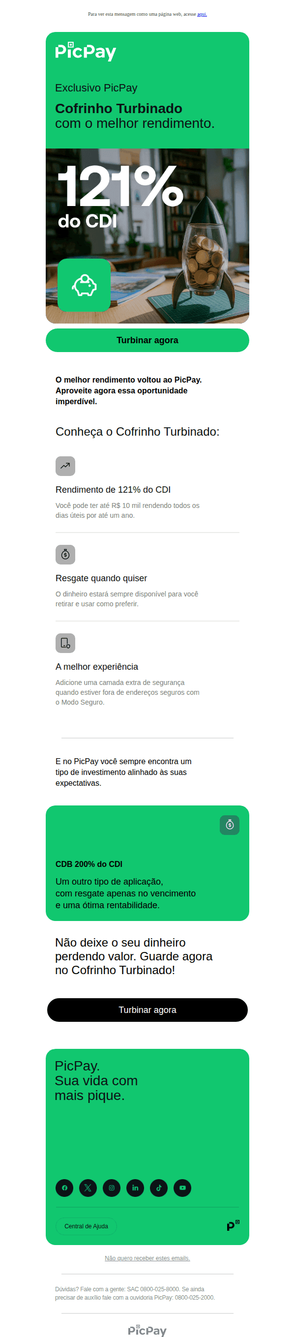 Picpay: Seu Cofrinho rende 121% do CDI