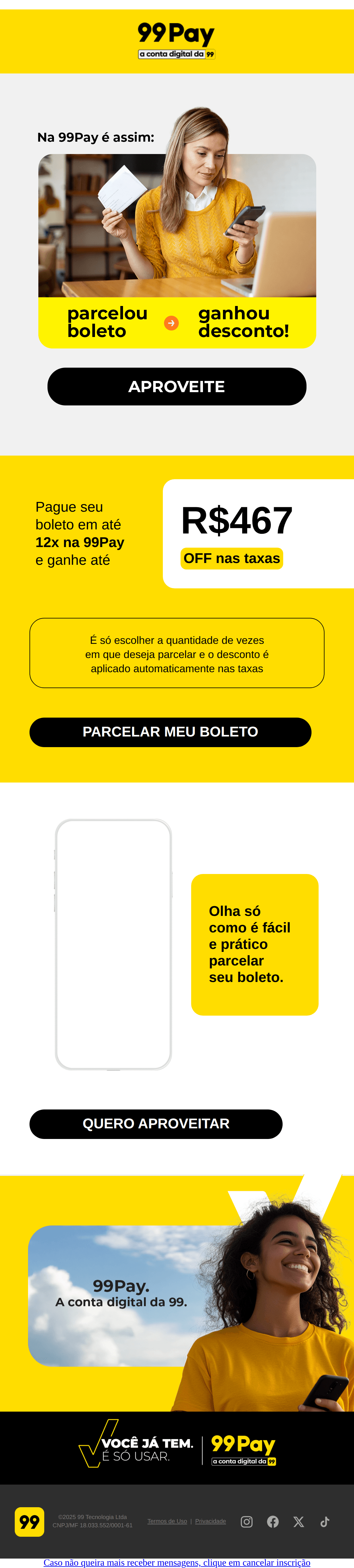 99app: Boleto parcelado com até R$467 de desconto!