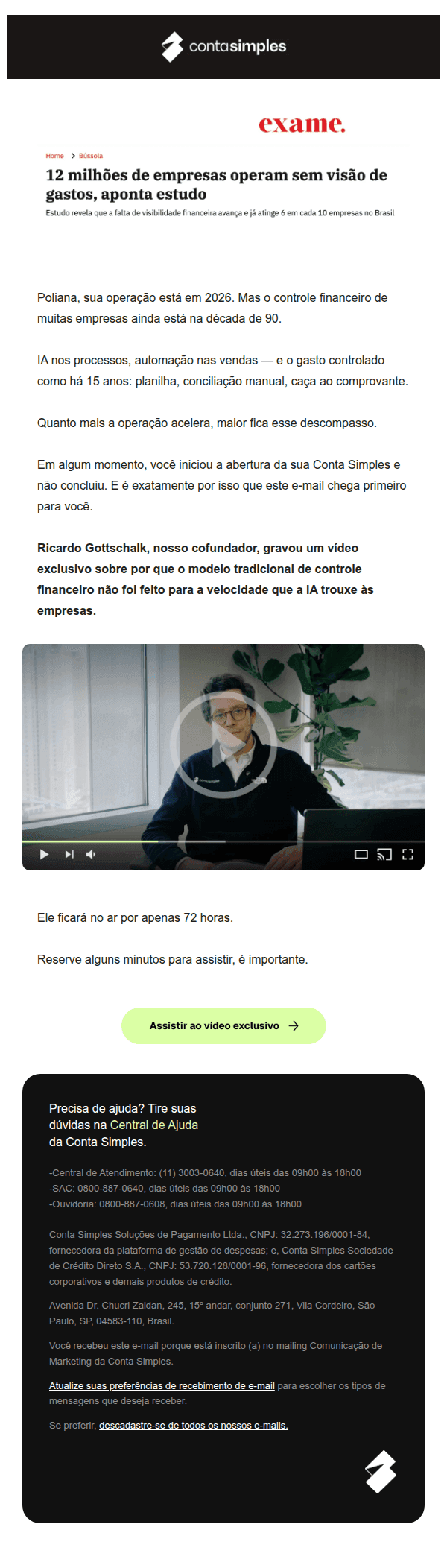 Conta simples: Essa informação ainda não é pública