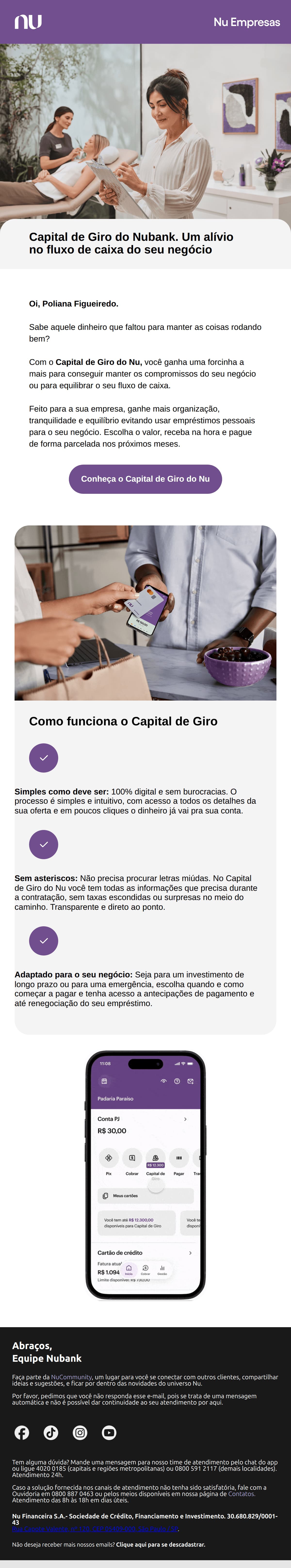 Email de Nubank usado como referência em uma análise de CRM