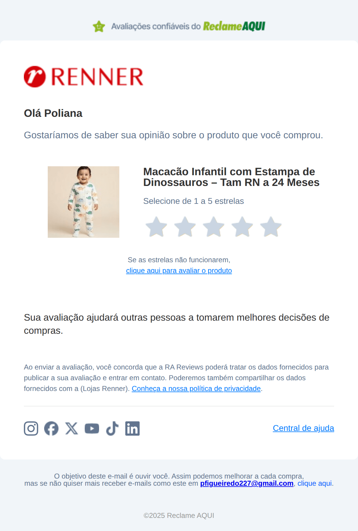 Renner: [nome], quantas estrelas o seu produto merece?