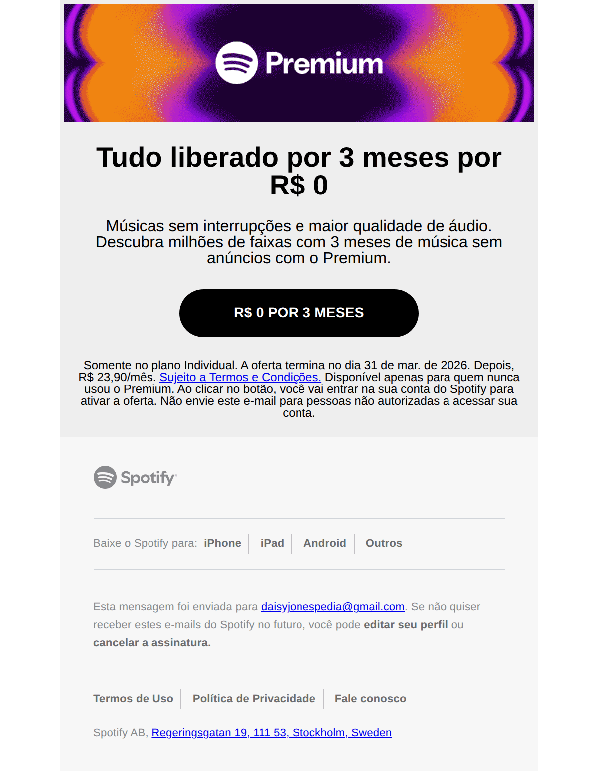 spotify: Última chance para resgatar seus 3 meses grátis.