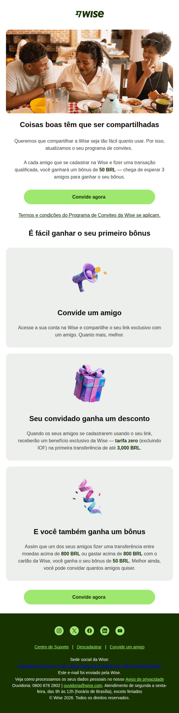 Wise: Ganhe 50 BRL no seu primeiro convite
