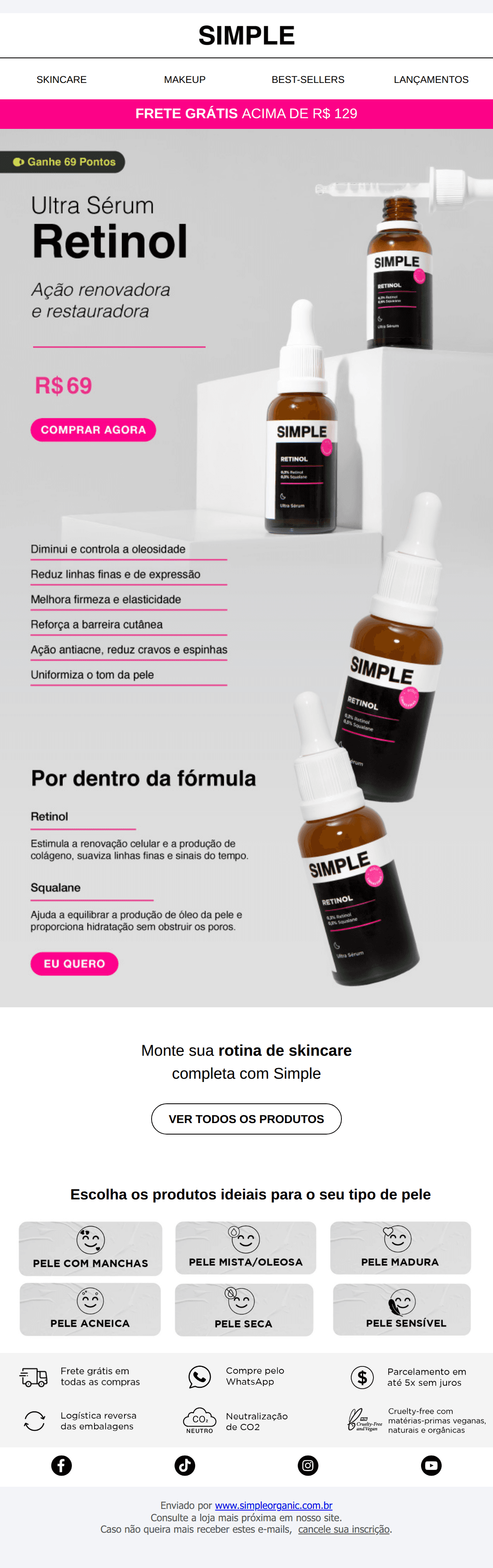 Simple organic: Ultra Sérum Retinol por R$ 69 👀😱
