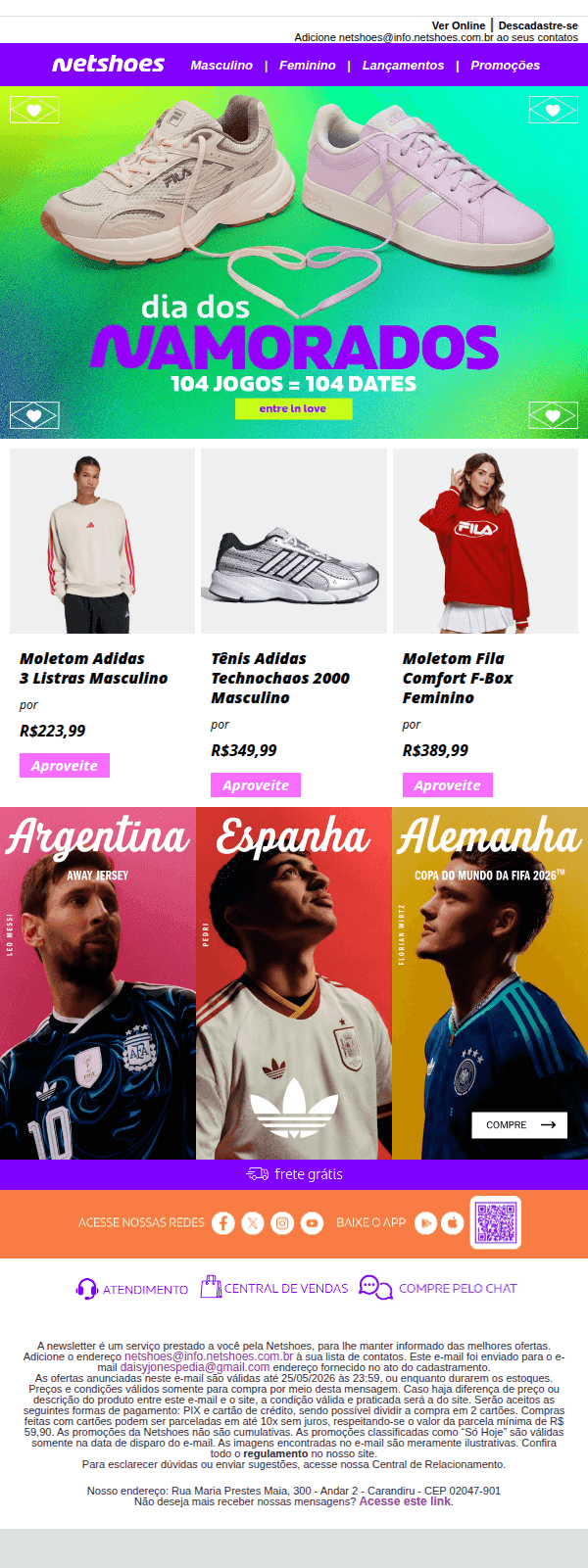 Netshoes: Deu Match: Dia dos Namorados Netshoes 💜