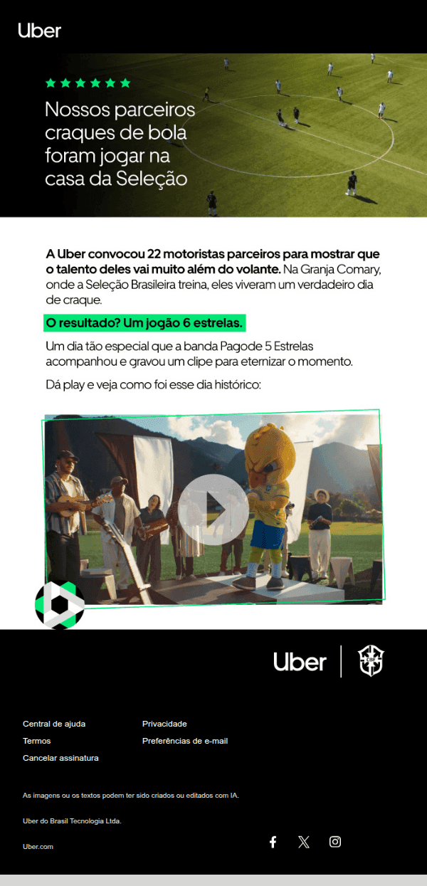 Uber: Nossos parceiros craques de bola foram jogar na casa da Seleção