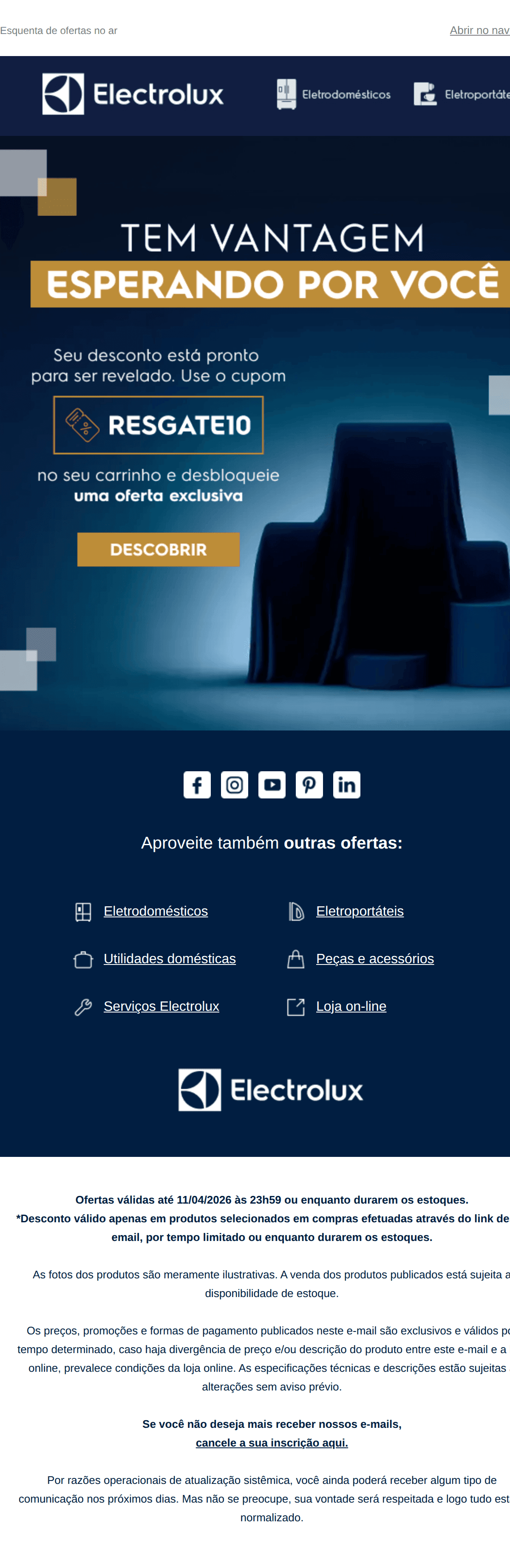 Electrolux: 💥 Sextou liberado com CUPOM 10% OFF