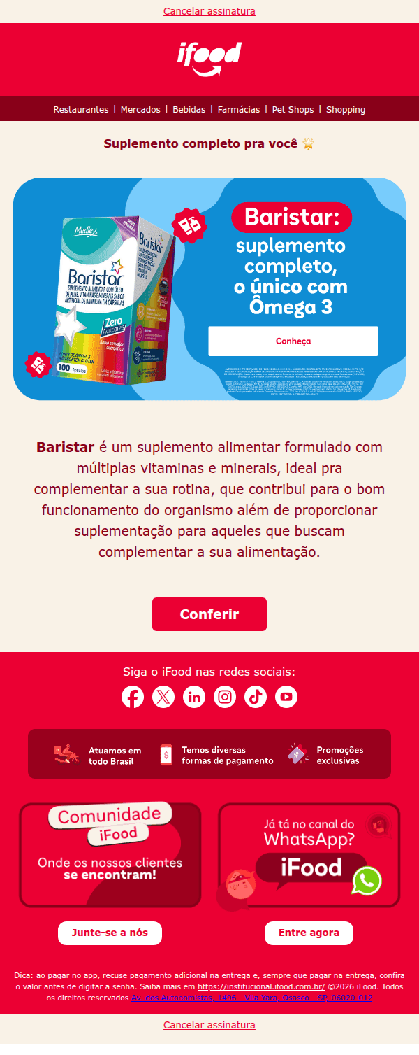 Ifood: Baristar: suplemento completo para seu dia a dia!