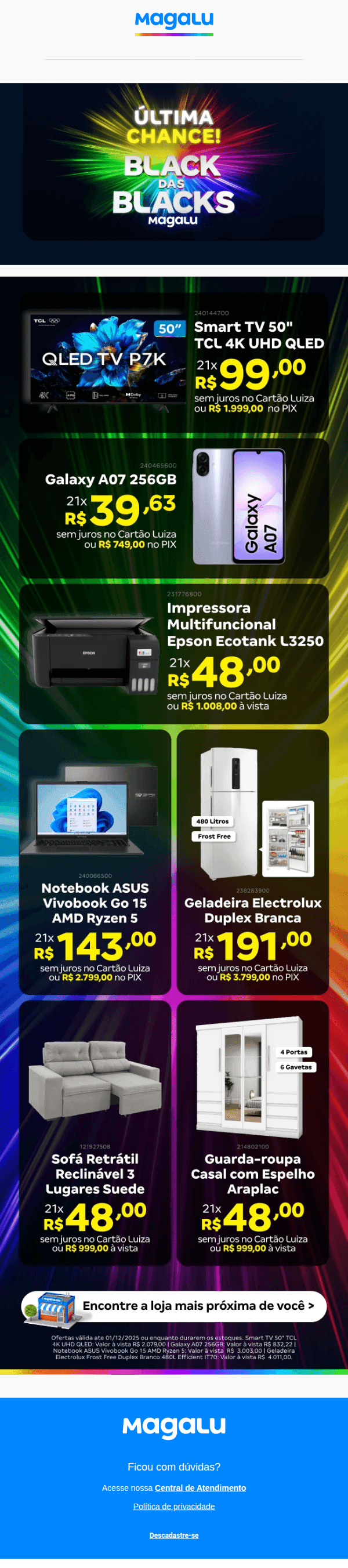 Magalu: ÚLTIMA CHANCE para aproveitar ofertas com preços de Black Friday!
