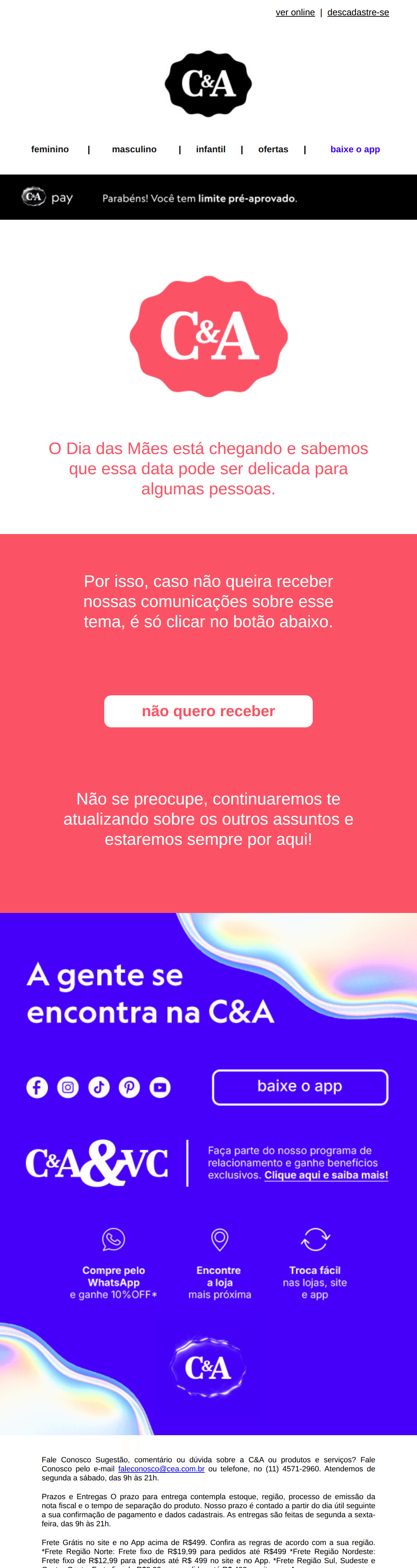 C&a: Deseja receber comunicações de Dia das Mães? 👀