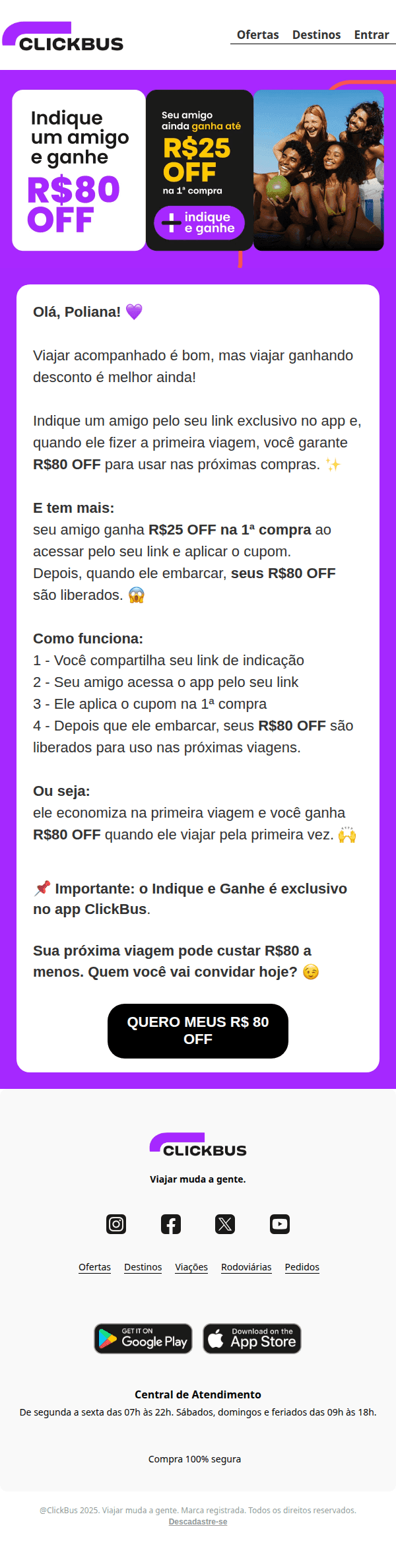 Clickbus: 🚨 R$80 POR AMIGO QUE EMBARCAR
