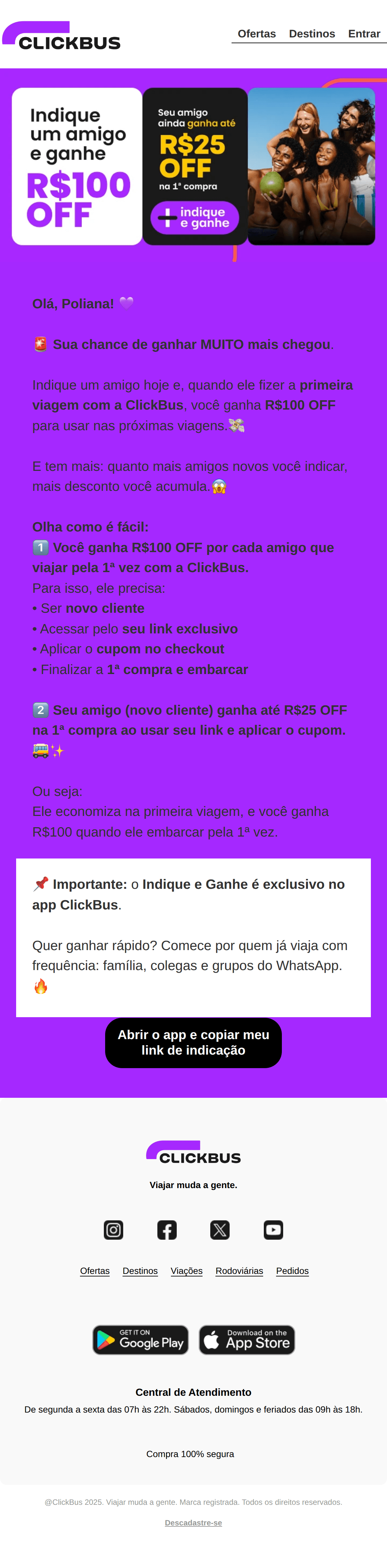 Clickbus: 🚨R$100 POR AMIGO QUE EMBARCAR