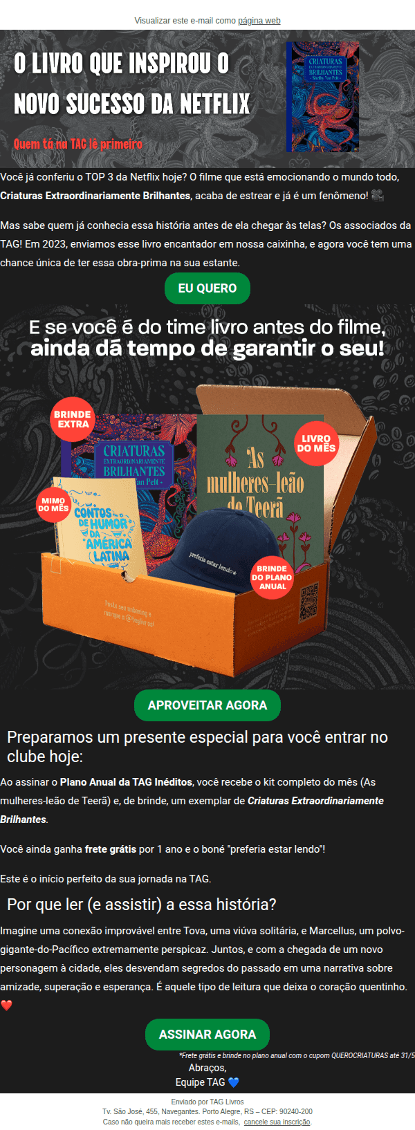 Tag livros: Ganhe o livro do filme TOP 3 da Netflix na TAG! 🐙