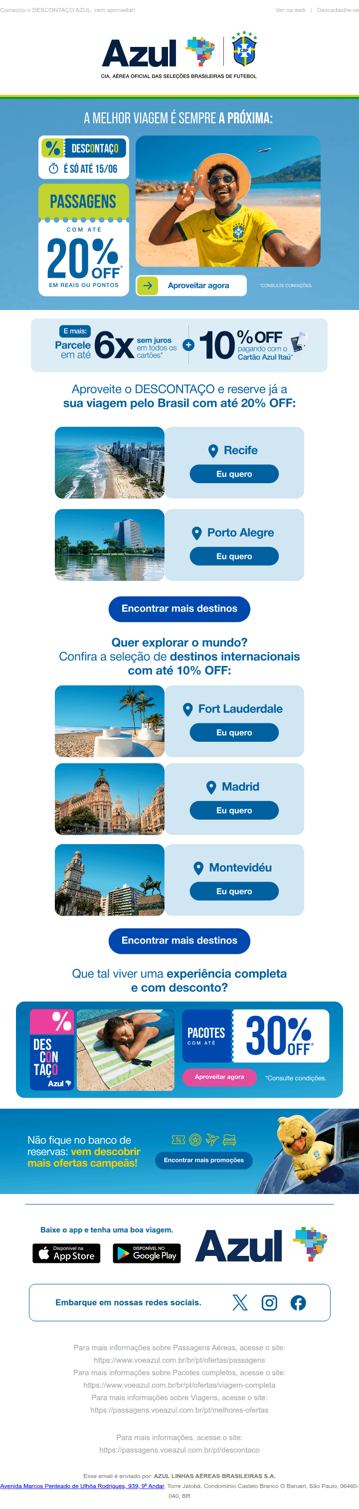 Azul: Voe com até 20% OFF ✨