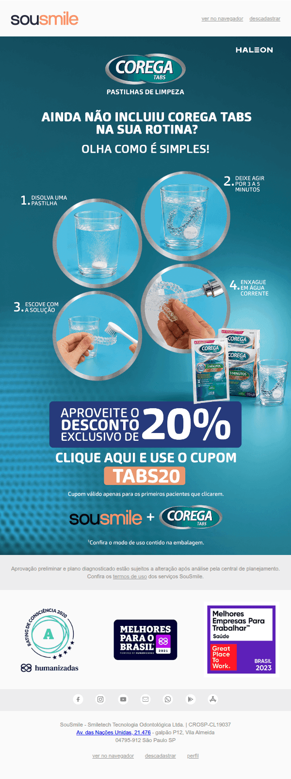 Sousmile: Já incluiu Corega Tabs na sua rotina?
