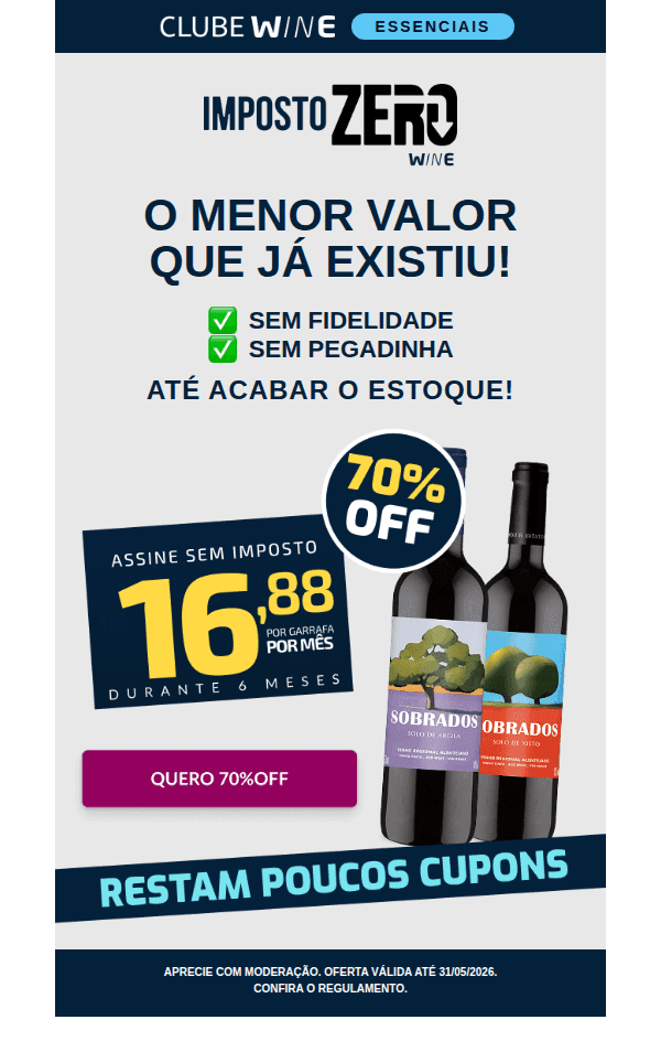 Wine: 😱 Menos de R$ 17 a garrafa — última chance?