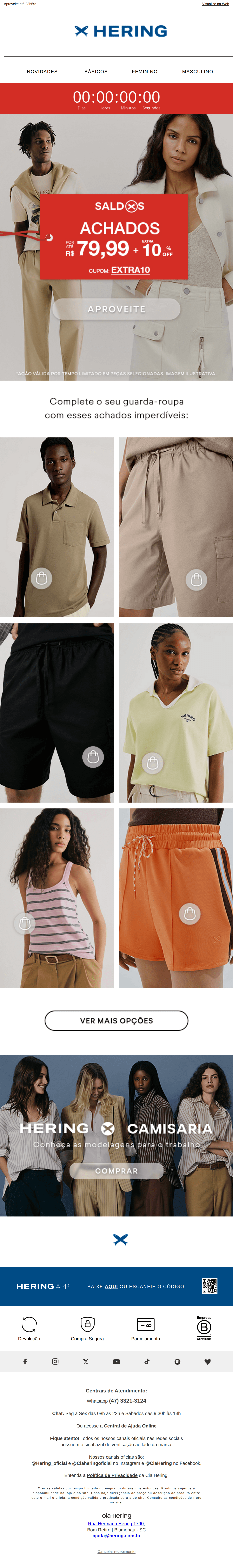 Hering: Achados por até R$79,99 + 10% OFF extra