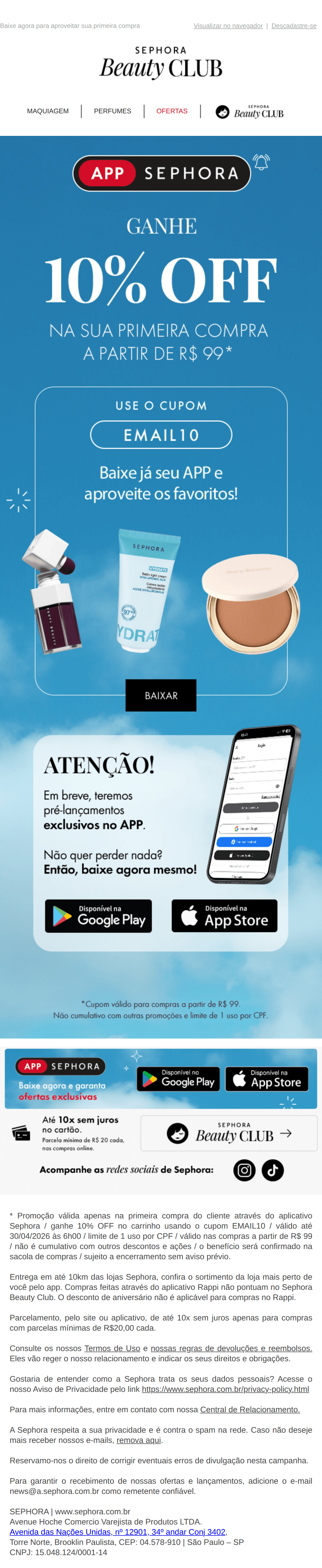 Sephora: [CUPOM] 10% OFF no nosso APP📱