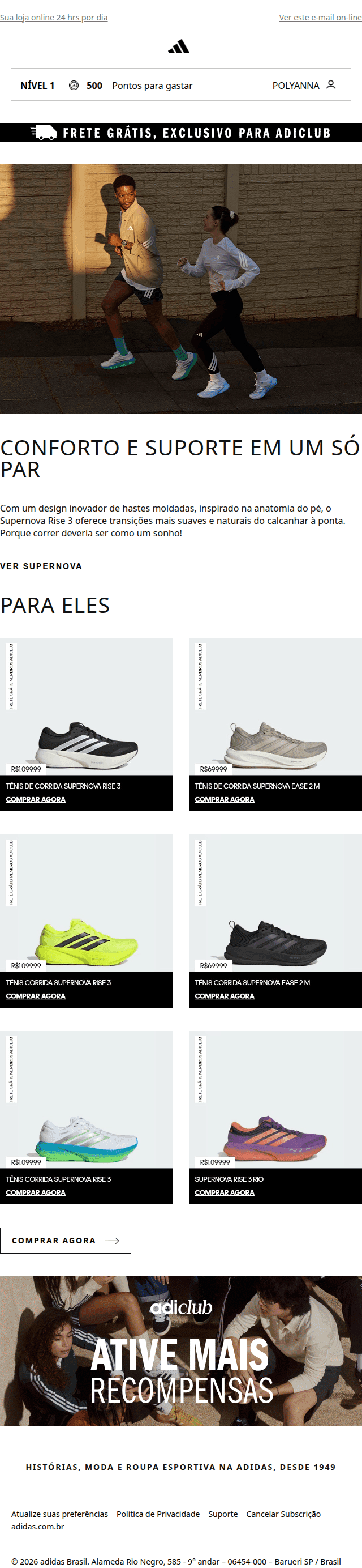 Adidas: O conforto começa com o Supernova Rise 3 ☁️
