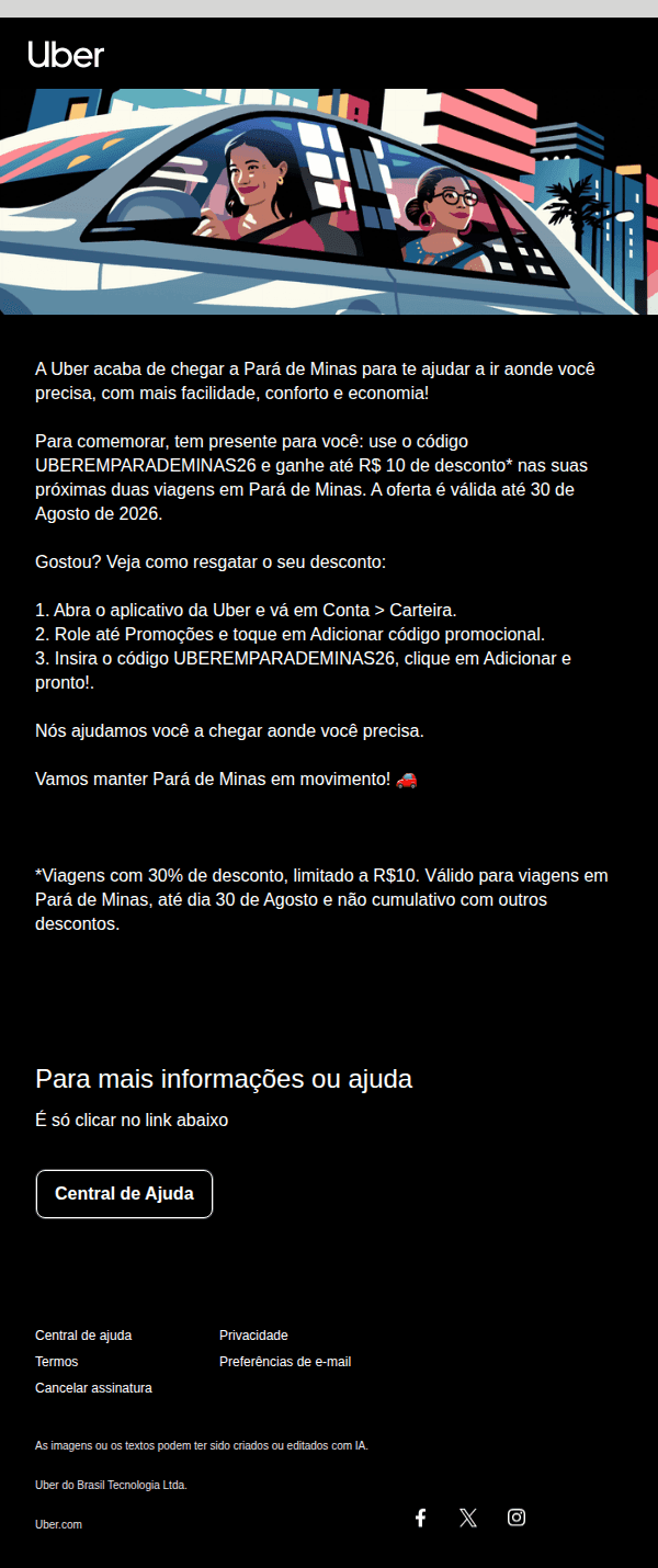 Uber: Pará de Minas, seu Uber chegou!