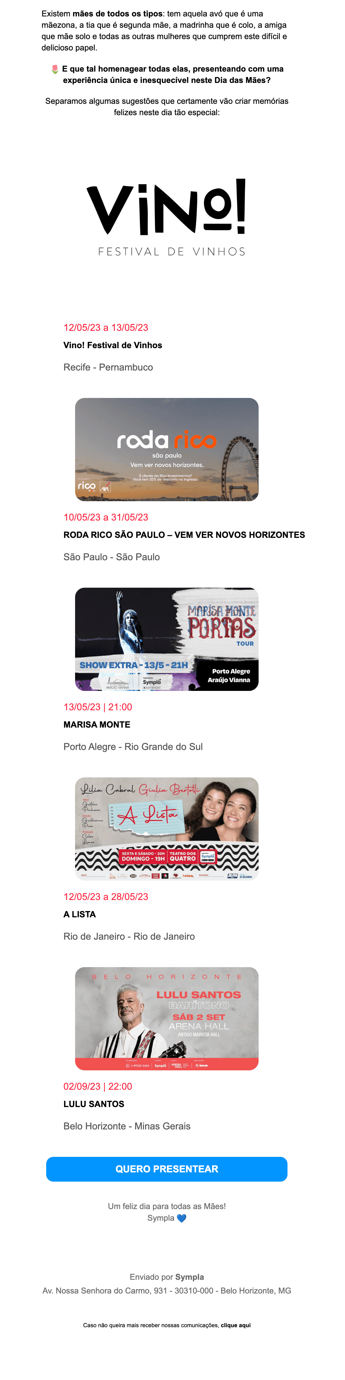 Sympla: Dia das Mães 🌷 presenteie com uma experiência inesquecível!