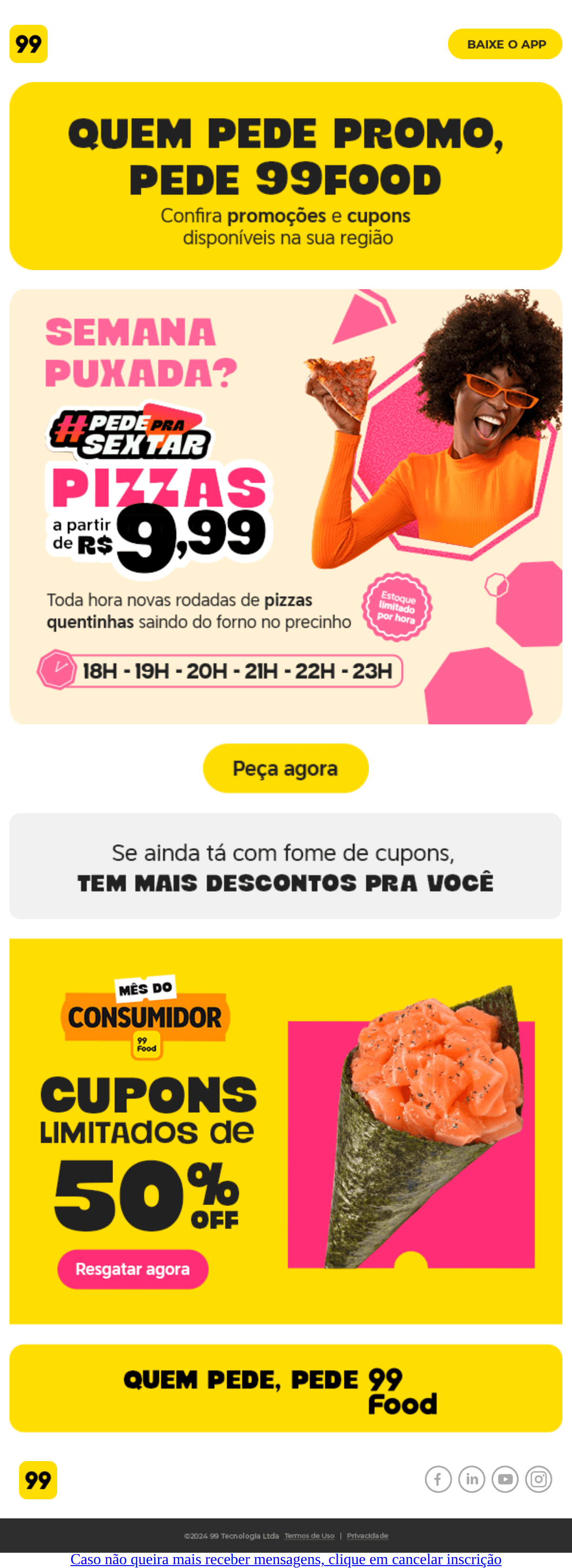 99app: #PedePraSextar: Pizzas a partir de R$9,99