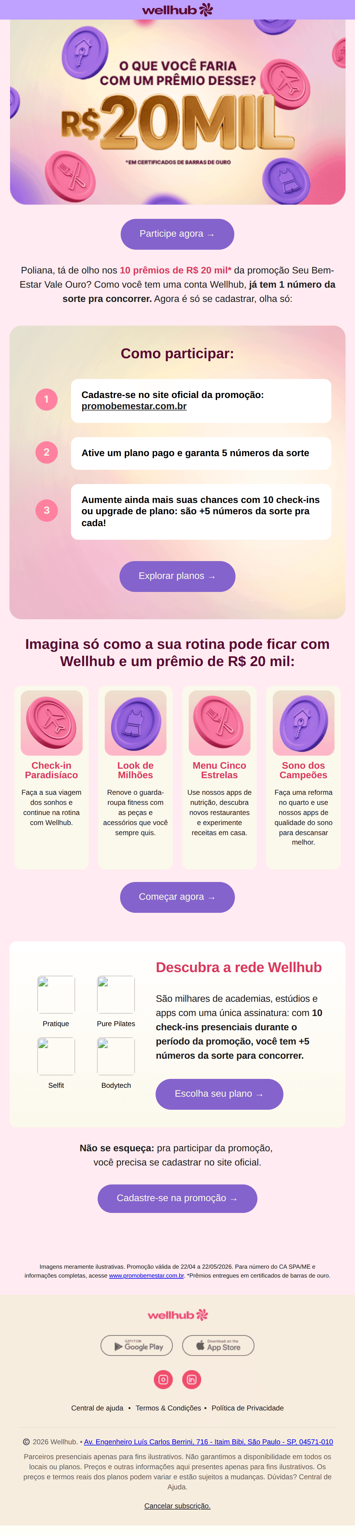 Wellhub: O que você faria com R$ 20 mil, Poliana? ✨