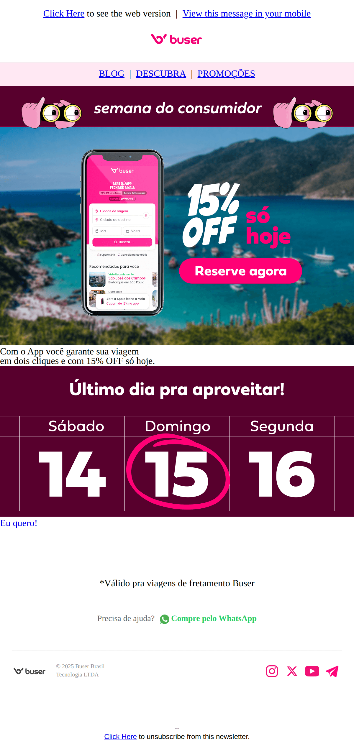 Buser: 15% OFF no app todo, só hoje!