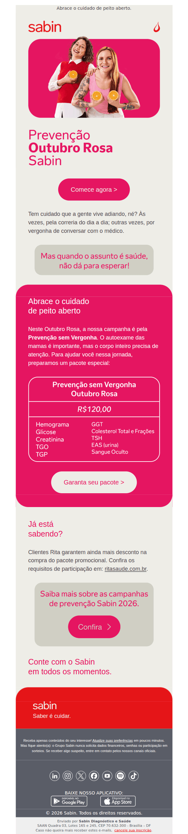 Sabin: Se toca! É Outubro Rosa.