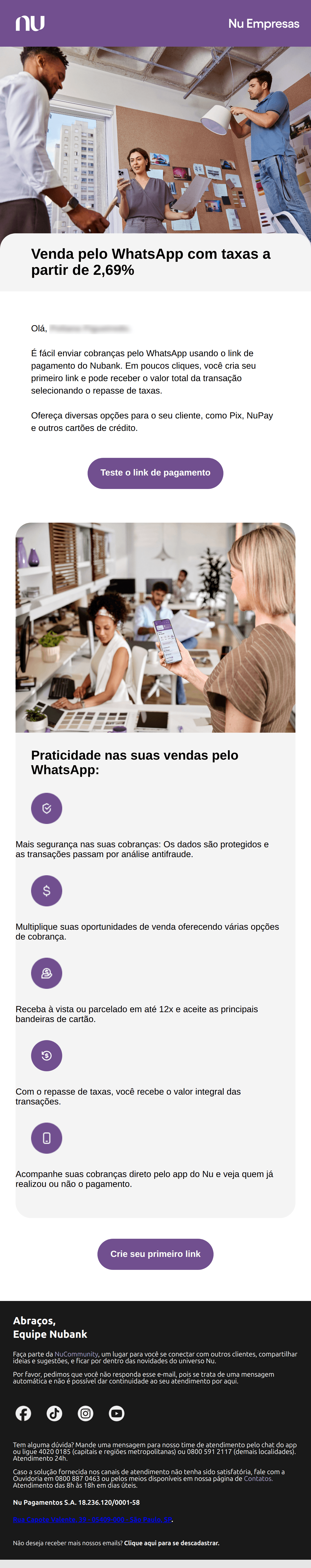 Nu empresas: Envie seu primeiro link de pagamento